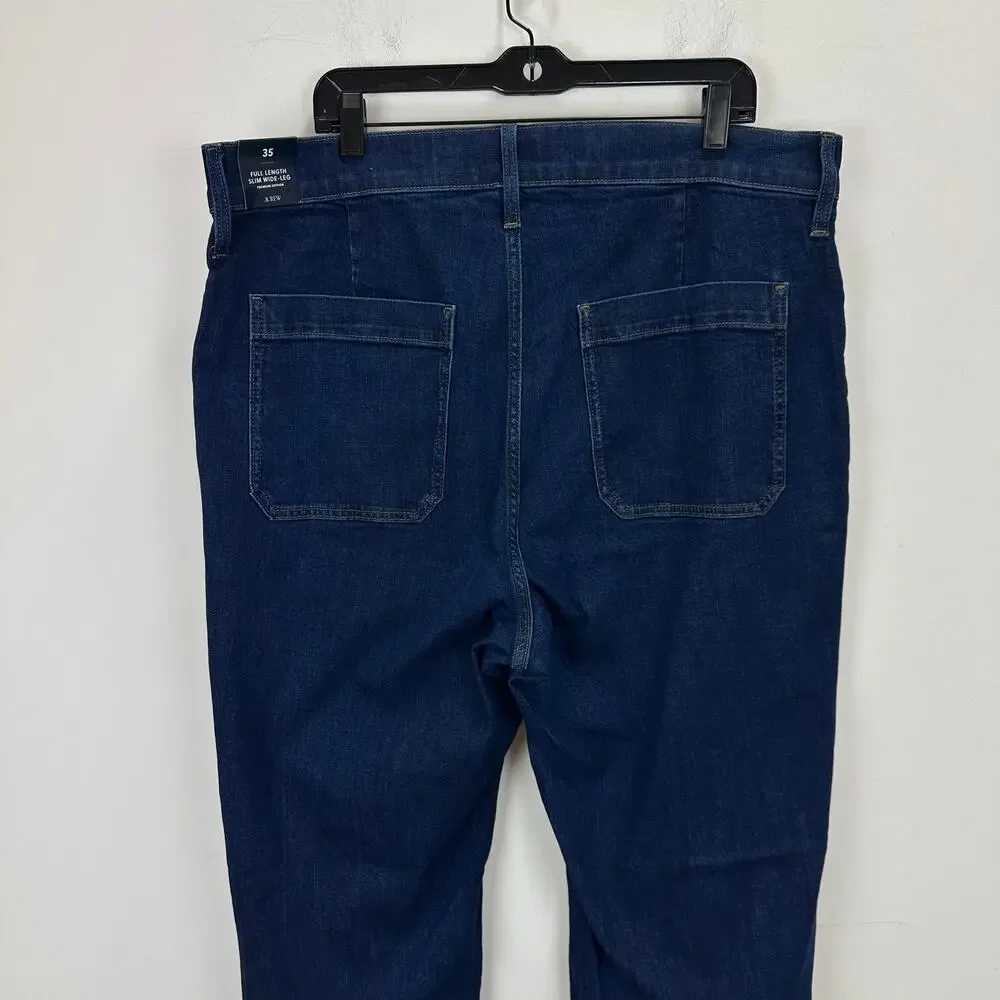 J.Crew Slim Wide Leg Sailor Jean All Day Stretch Dark Denim Wash Blue US 35 NWT